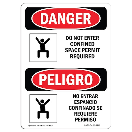 Signmission OSHA Sign, Do Not Enter Confined Space Bilingual, 5in X 3.5in Decal, 3.5" W, 5" H, Spanish OS-DS-D-35-VS-1146